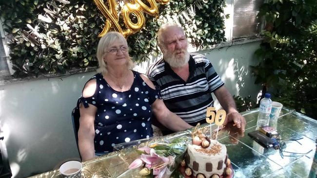 Dianne and Peter Herbener celebrating a wedding anniversary.