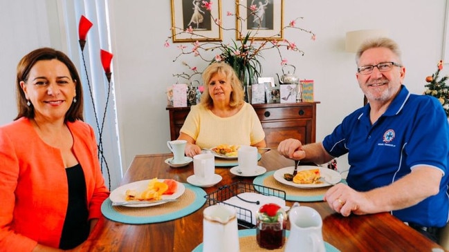 Leader of the opposition Deb Frecklington, Valerie Edwards and Coomera MP Michael Crandon enjoying breakfast before hitting the peak morning traffic. Photo: Ashleigh Weidmann