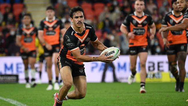 Daine Laurie in action with the Wests Tigers.