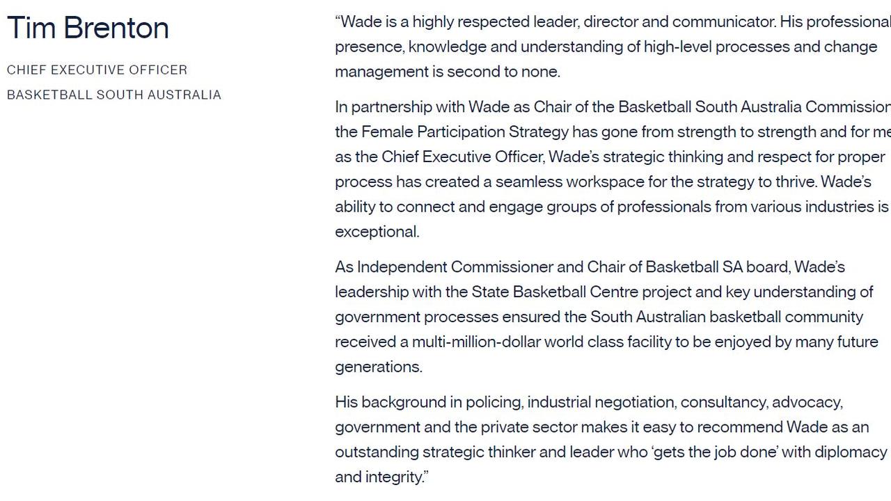 A now-deleted reference from Basketball SA chief executive Tim Brenton. Picture: Supplied