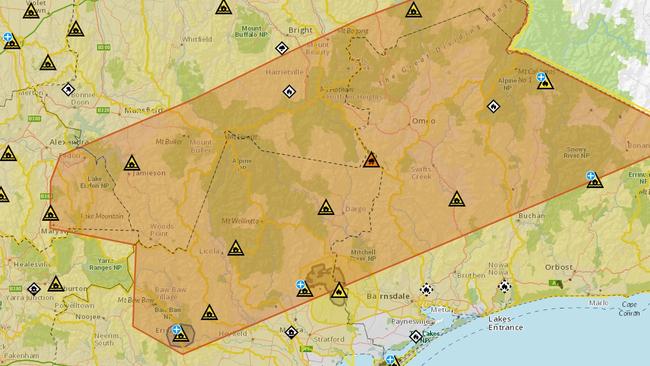 A severe weather warning is now in place for much of eastern Victoria. Picture: VicEmergency