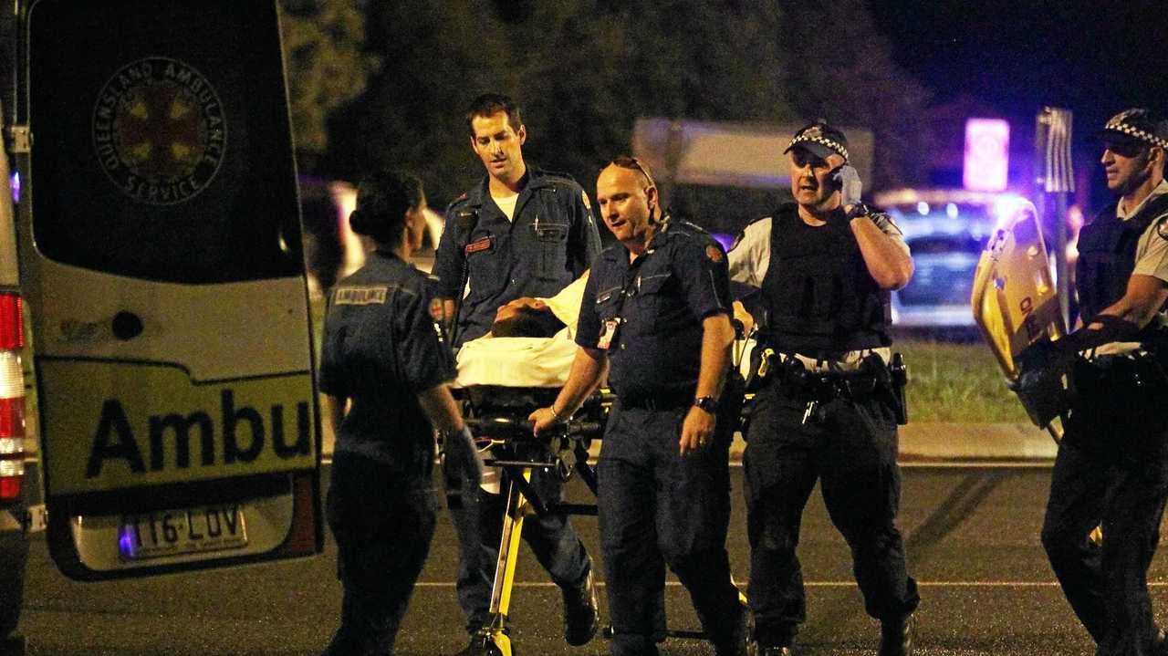 Shooting victim Marko Marjanovic being taken to hospital after an incident at his mother's home in Cedarwood Court, Robina on November 26, 2011. Picture: ROSS MICHAEL