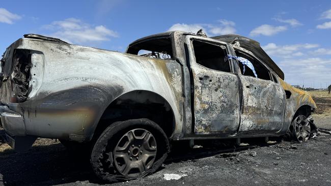 A burnt-out Ford Ranger found on Western Avenue in Westmeadows. Picture: Regan Hodge