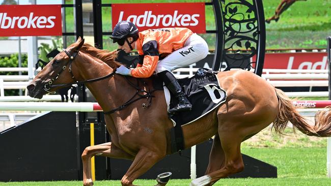 Stuart Kendrick-trained filly Dushenka winning on debut at Eagle Farm in January. Picture: Grant Peters/Trackside Photography