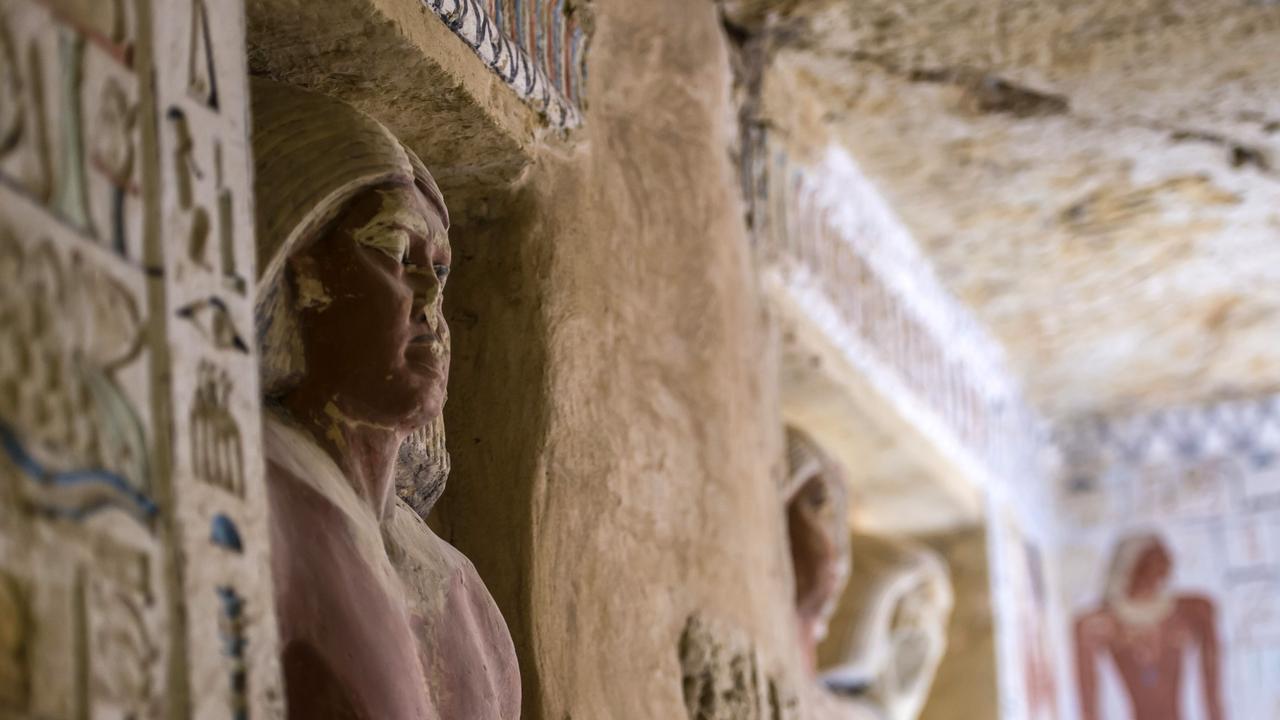 The well-preserved tomb is decorated with scenes showing the royal priest alongside his mother, wife and other members of his family. Picture: Khaled Desouki / AFP.