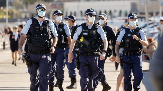 A heavy police presence in Bondi on Saturday. Picture: Sam Ruttyn