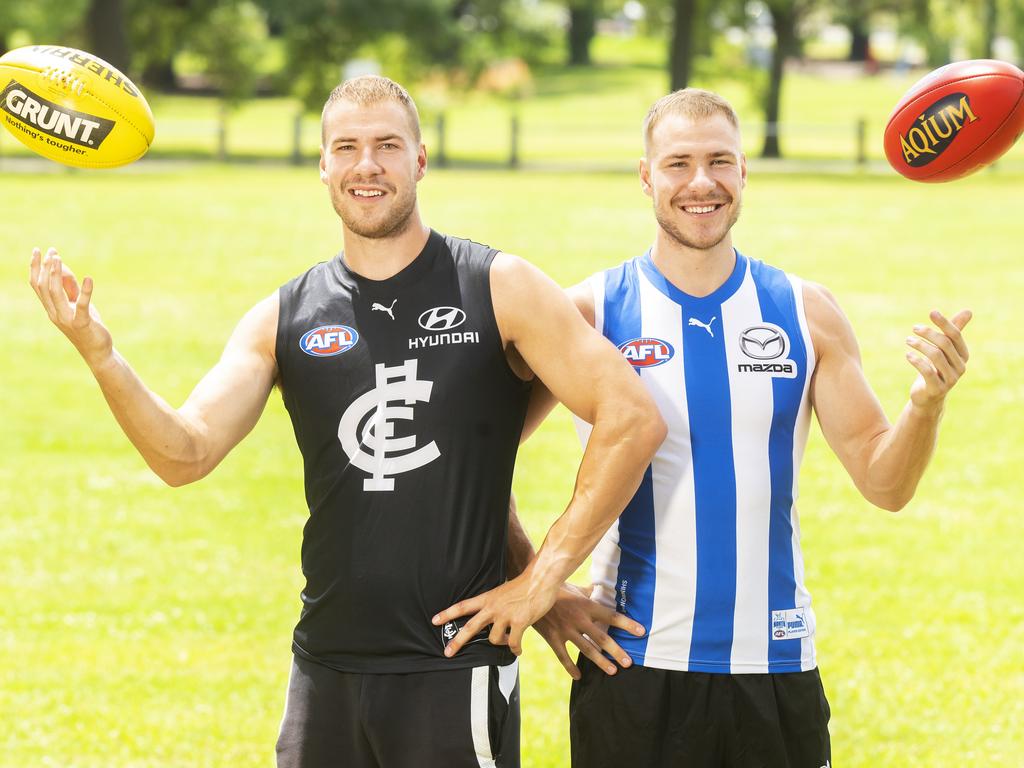 AFL news 2022 Ben McKay and Harry McKay, mirror image twins playing for Carlton and North