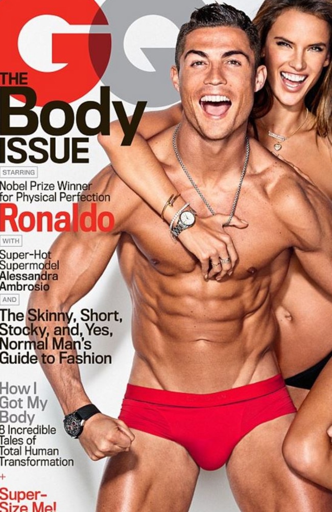 Fit bodies ... Cristiano Ronaldo and Alessandra Ambrosio strip off for GQ magazine. Picture: Supplied