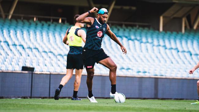 Esava Ratugolea at Port Adelaide’s captain run on Wednesday. Picture: Matt Sampson