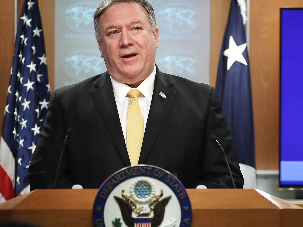 US Secretary of State Mike Pompeo holds a news briefing. Picture: Getty