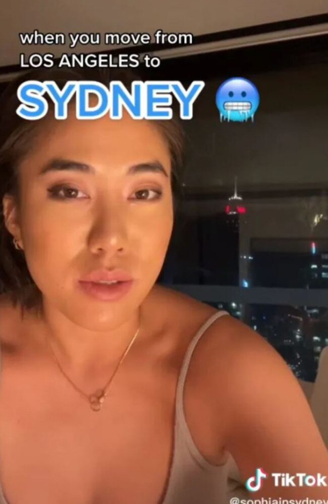 LA woman Sophia has revealed no one warned her Sydney gets cold during winter. Picture: TikTok/SophiainSydney