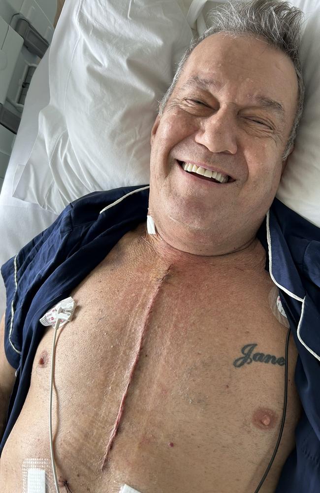 Jane Barnes has posted a photo of Jimmy Barnes recovering in hospital after the star had open heart surgery. Picture from Twitter.