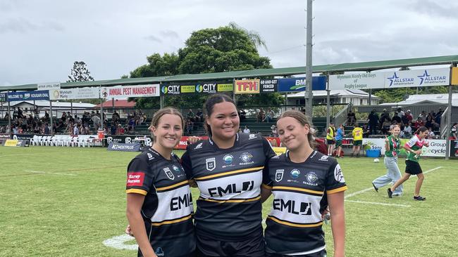 The Croyston twins with interchange forward Lourdes Vainikolo after Tweed's winning start.