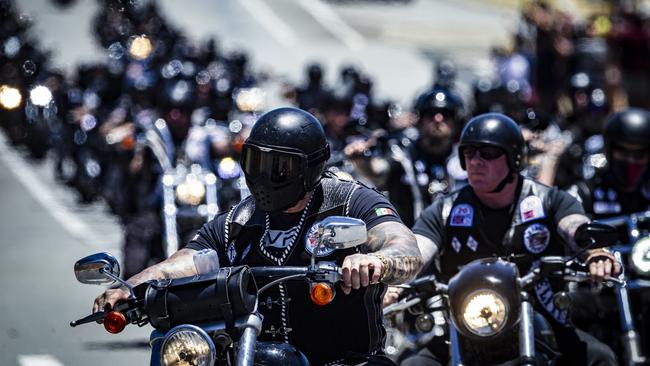 A convoy of Rebels members escort their former president, Nick Martin to his final resting place at Pinnaroo. Picture NCA NewsWire