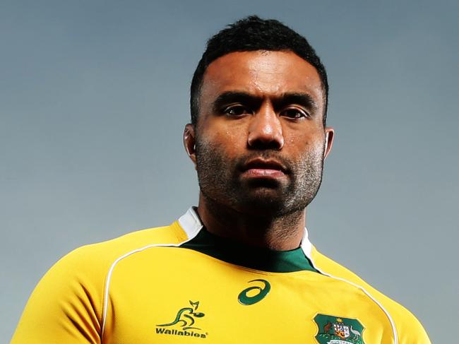 Wycliff Palu of the Wallabies rugby team poses for a portrait in Sydney Harbour National Park ahead of their Bledisloe Cup match against New Zealand. Pic Brett Costello