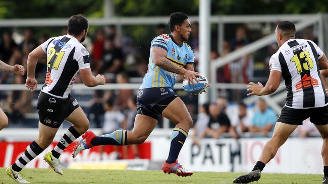 Oshae Tuiasau, pictured here playing for Norths Devils in 2018, had a glittering rugby league career in the 2010s. (AAP Image/Josh Woning)