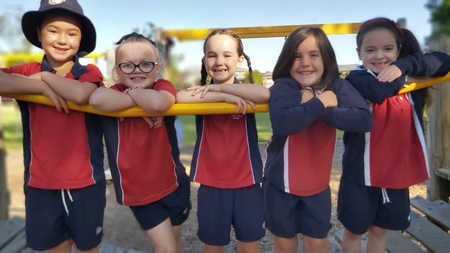 Christian College Geelong junior school students in their current uniform. Photos: Supplied