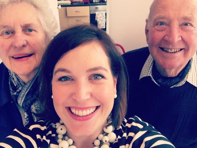 Kate Trescowthick with her parents. Picture: Supplied by Family