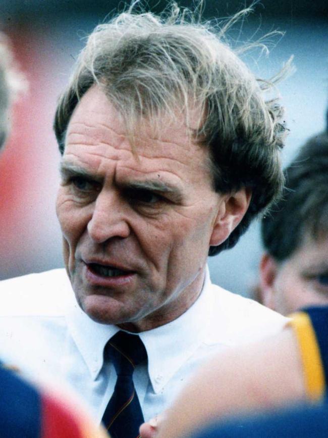 Graham Cornes coaching the Crows in 1994. Picture: Nicholas Wilson