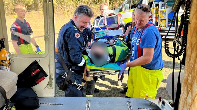 A man in his 40s sustained multiple fractures and spinal injuries after a after his dirt bike collided with another bike in South Burnett on Saturday.