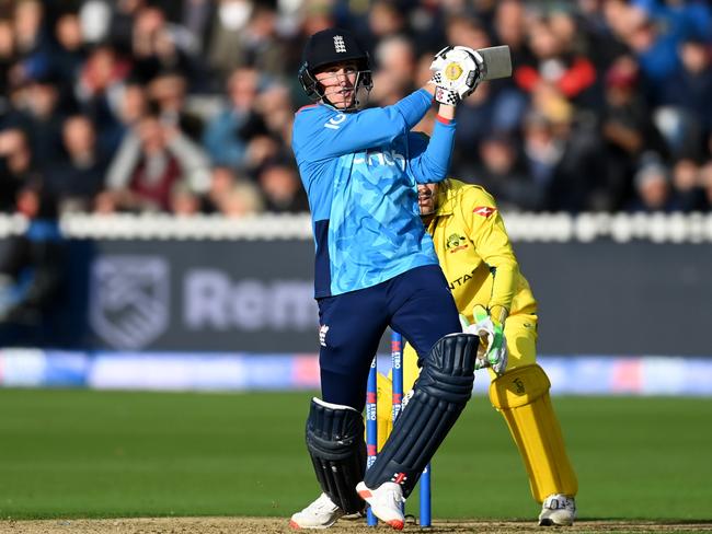 Harry Brook hits out in the 4th ODI between England and Australia at Lord's. Picture: Gareth Copley/Getty Images