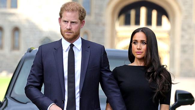 Harry and Meghan put on a united front with his family when the Queen died - but behind closed doors, things were still frosty. Picture: Chris Jackson/Getty Images