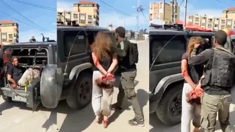 A still taken from video appearing on social media showing 19-year-old Israeli Naama Levy being taken prisoner by Palestinian militants.