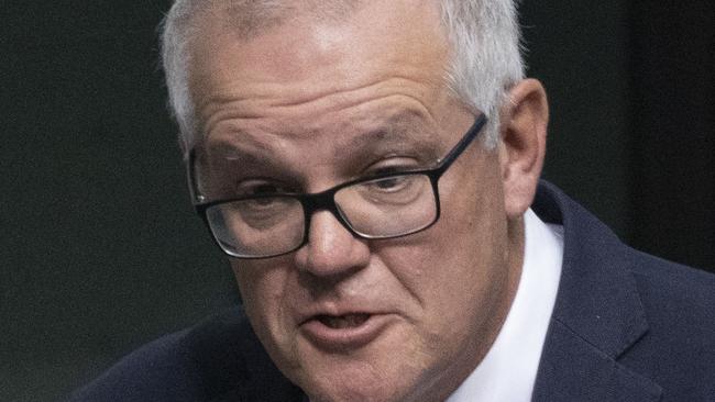 CANBERRA, AUSTRALIA - NewsWire Photos NOVEMBER 30, 2022: Former Prime Minister Scott Morrison facing a censure motion over the secret minister scandal, in Parliament Ãâ¢House in Canberra.Picture: NCA NewsWire / Gary Ramage