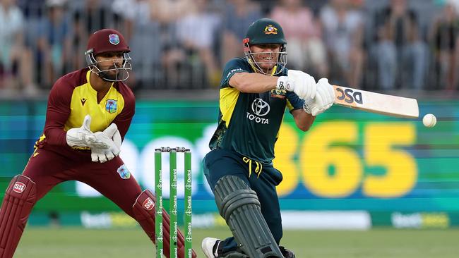 David Warner went out with a bang in Perth . (Photo by Paul Kane/Getty Images)