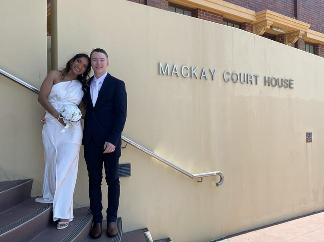 Blairdon and Sandali Woods said their ‘I do's at the Mackay courthouse, marking the next exciting journey in their lives. Picture: Janessa Ekert