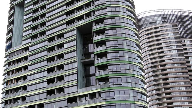 Opal Tower in Sydney Olympic Park as work is being carried out on the tenth floor. Picture: Jonathan Ng