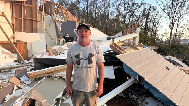 Glenn Davidson at his Upper Coomera house which was demolished by the Christmas Day storm. Picture: Keith Woods.