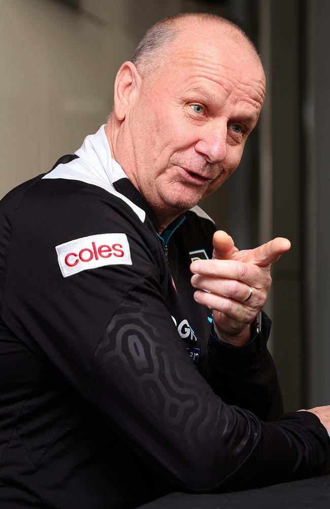 Ken Hinkley talks to the media on Thursday. Picture: Sarah Reed/Getty Images