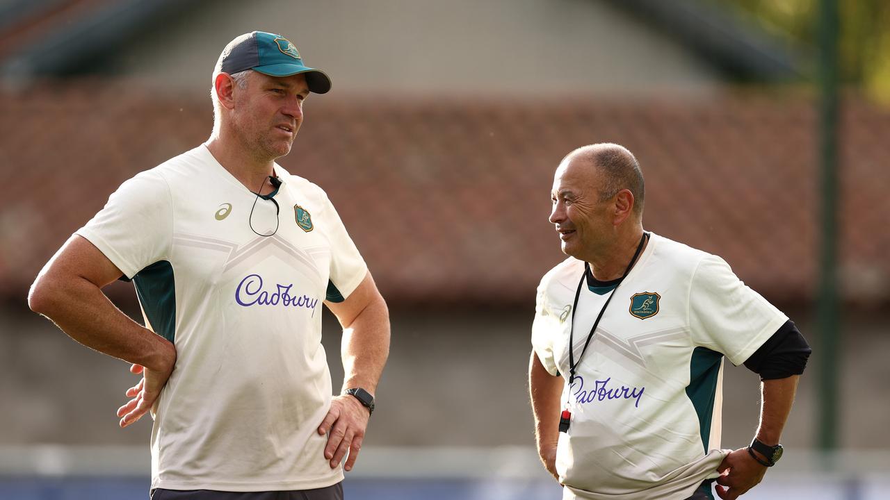 Jason Ryles with former Wallabies coach Eddie Jones. (Photo by Chris Hyde/Getty Images)