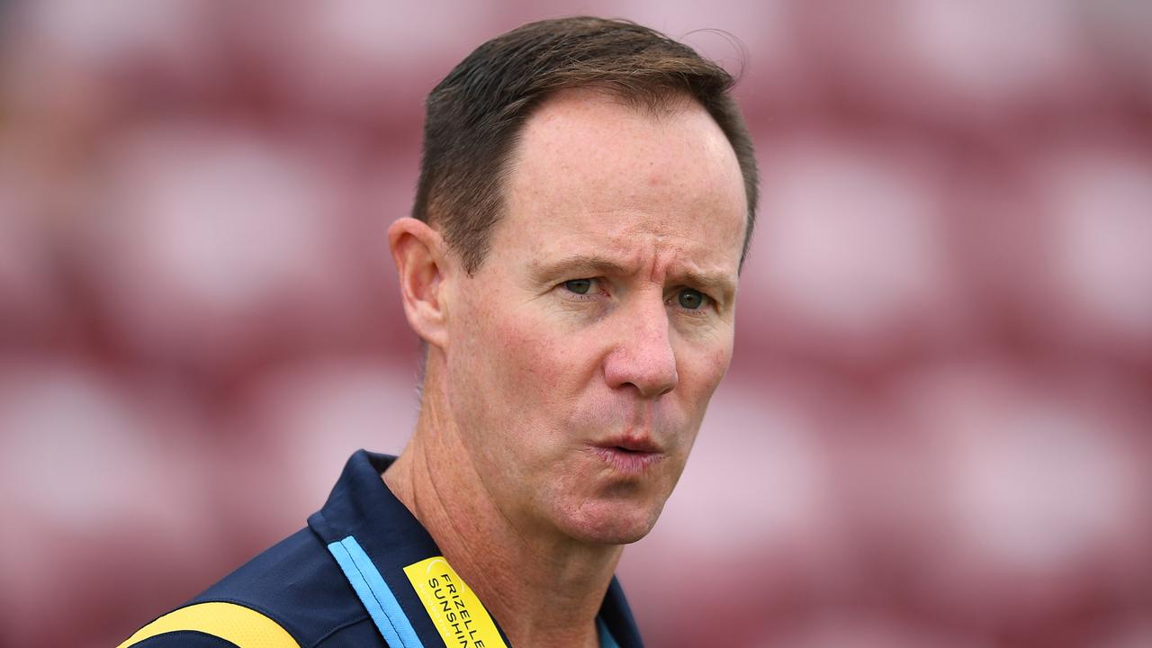 MACKAY, AUSTRALIA - MAY 07: Titans head coach Justin Holbrook looks on ahead of the round nine NRL match between the Sydney Roosters and the Gold Coast Titans at BB Print Stadium, on May 07, 2022, in Mackay, Australia. (Photo by Albert Perez/Getty Images)
