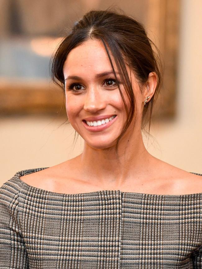 What’s happened to Meghan’s messy bun? Picture: Ben Birchall