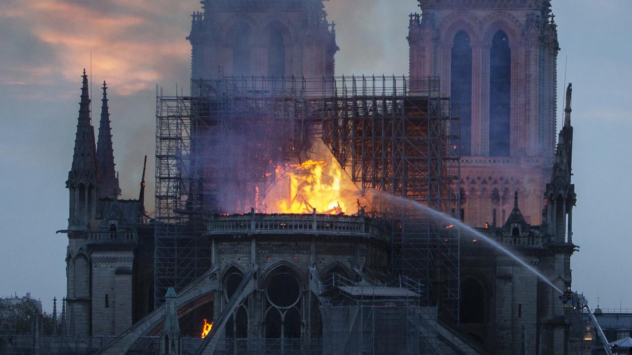 Smoke and flames rise from Notre-Dame Cathedral on April 15, 2019. Picture: Getty