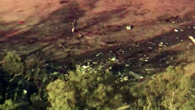Aerial footage shows the horrific crash site that claimed the lives of three American firefighters in NSW. Picture: 9 News