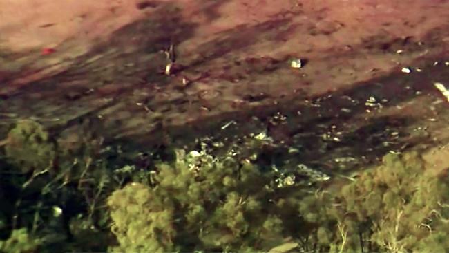 Aerial footage shows the horrific crash site that claimed the lives of three American firefighters in NSW. Picture: 9 News