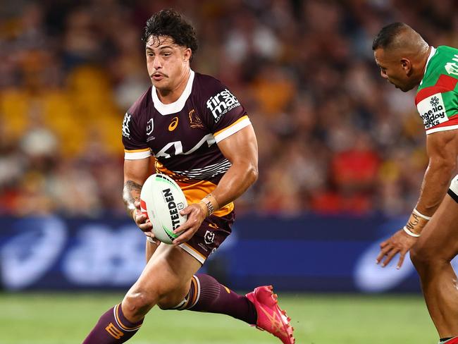 BRISBANE, AUSTRALIA - MARCH 14: KotoniÃ&#130;Â Staggs of the Broncos runs the ball during the round two NRL match between Brisbane Broncos and South Sydney Rabbitohs at Suncorp Stadium, on March 14, 2024, in Brisbane, Australia. (Photo by Chris Hyde/Getty Images)