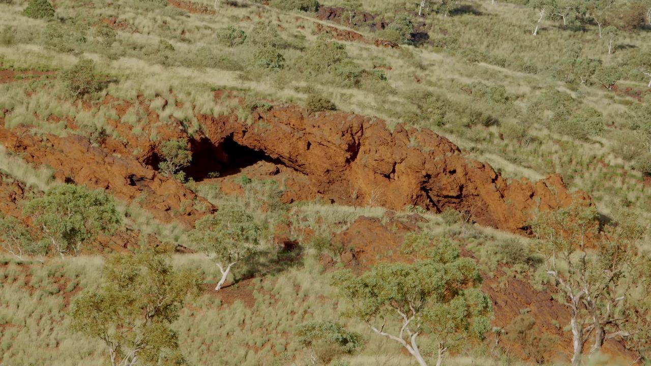 Rock shelters in Juukan Gorge, located in in Western Australia's Pilbara region.