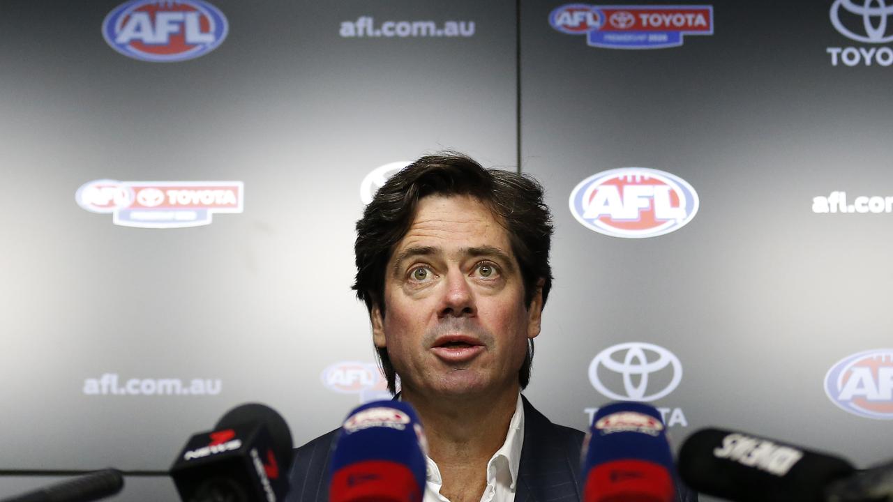 AFL CEO Gillon McLachlan announced the season’s suspension. Picture: Darrian Traynor/Getty Images