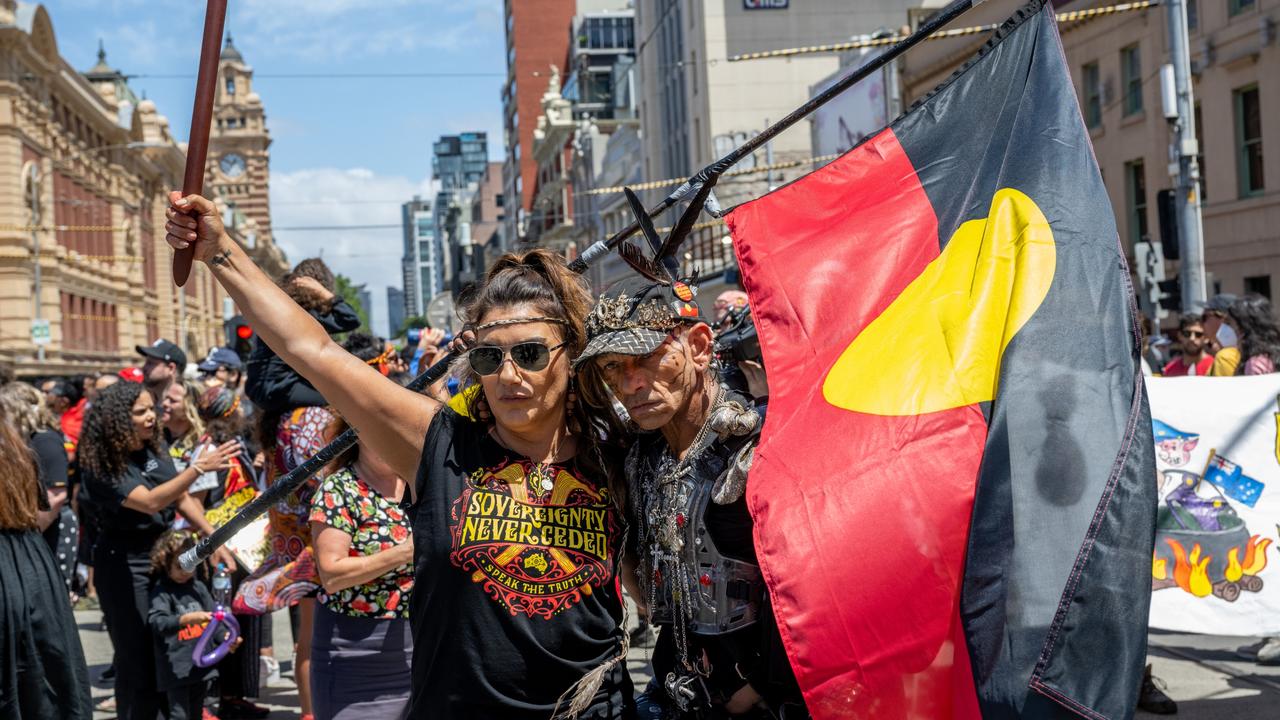 Greens Senator Lidia Thorpe takes part in the Treaty Before Voice Invasion Day Protest on January 26. (Photo by Alexi J. Rosenfeld/Getty Images)