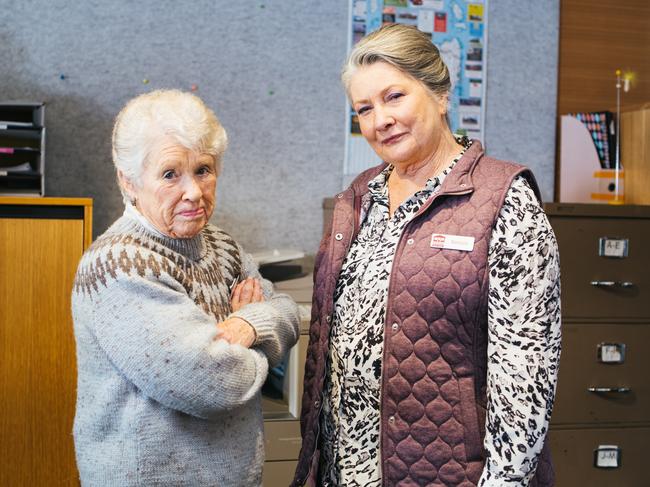 Noela Foxcroft, above left, in character as Mrs Marsh, with Rosehaven co-star Kris McQuade. Picture: Courtesy ABC Television.