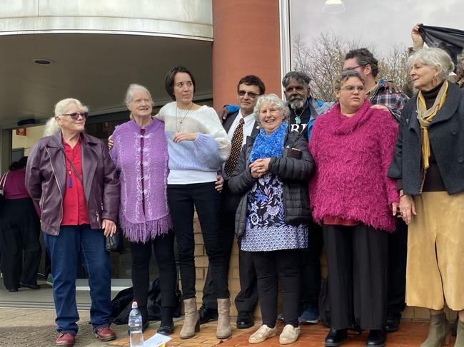 Siege accused Solonge "Soli" Ellen Goodes with supporters outside of theElizabeth Magistrates Court. Picture: Brinley Duggan