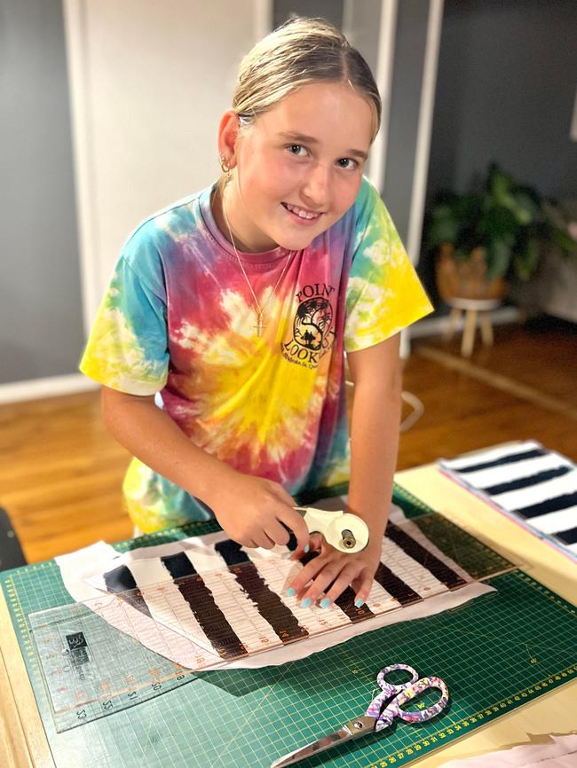 Layla hard at work making one of her highly-requested clutches.