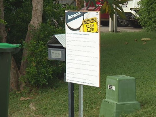 A couple in Queensland, Leah and Gerard have had to resort to extreme lengths to stop after more than 100 buyers turned up to their door after a bogus seller used their address for a Facebook Marketplace scam. Picture: 9News