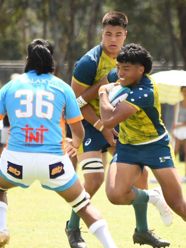 The Australian under 16 side playing the Pacific All Stars. Pictures: Rugby Australia