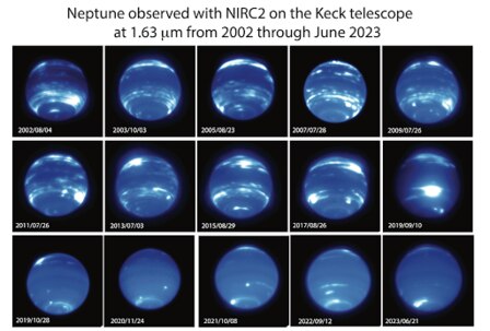 The waxing and waning of clouds on Neptune. Picture: Keck Observatory