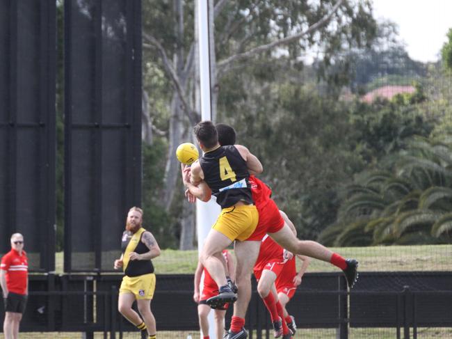 THE BIG MEN FLY: Tweed Coast Tigers vs Lismore Swans at Oakes Oval on July 18, 2020.